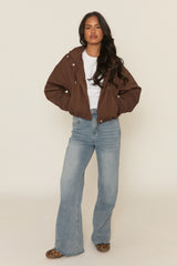 Chocolate Hooded Bomber Jacket - Marlena