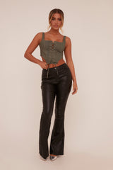 Sage Denim Lace Up Detail Corset Top - Radley