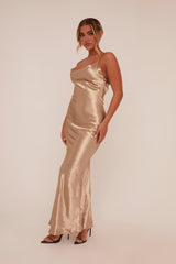 Gold Satin Cowl Neck Maxi Dress - Jesi
