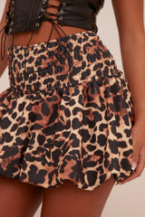 Brown Leopard Print Shirring Detail Puffball Mini Skirt - Pamelah