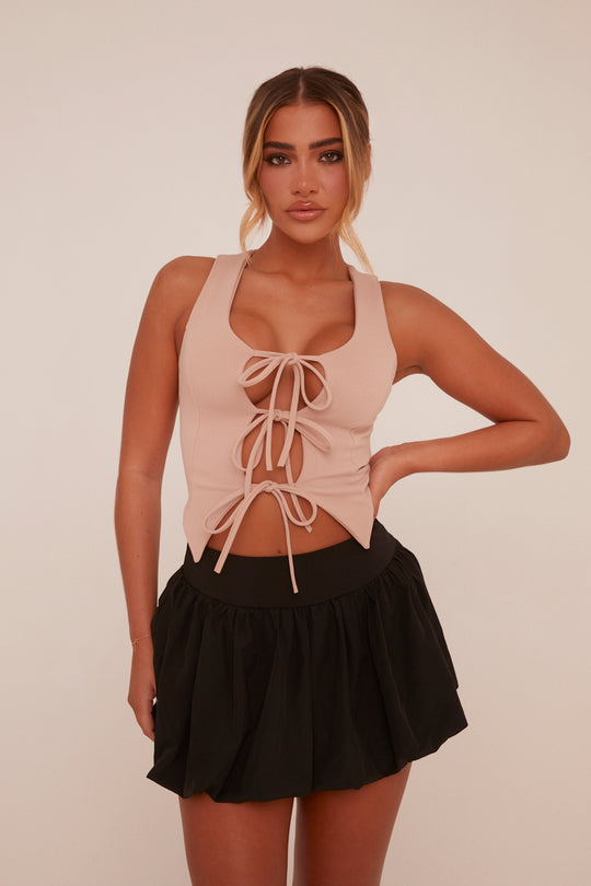 Stone Tie Front Sleeveless Waistcoat - Elsee