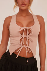 Stone Tie Front Sleeveless Waistcoat - Elsee