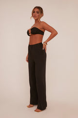 Black Metal Trim Detail Crop Top & Trousers Co-ord Set - Paula