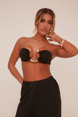 Black Metal Trim Detail Crop Top & Trousers Co-ord Set - Paula