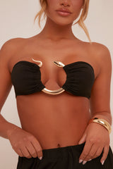 Black Metal Trim Detail Crop Top & Trousers Co-ord Set - Paula