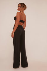 Black Metal Trim Detail Crop Top & Trousers Co-ord Set - Paula