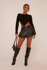 Black Knit Asymmetric Hem Cropped Jumper - Prima