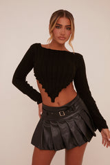 Black Knit Asymmetric Hem Cropped Jumper - Prima