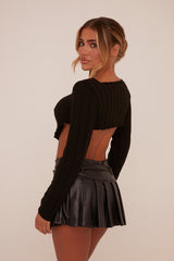 Black Knit Asymmetric Hem Cropped Jumper - Prima