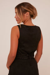 Black Button Up Front Waistcoat - Dinara