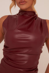 Burgundy Faux Leather Ruched Top - Danica