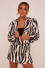 White Zebra Print Cropped Blazer - Barbara