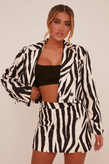 White Zebra Print Cropped Blazer - Barbara
