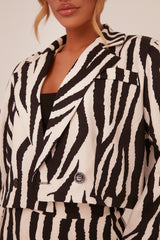White Zebra Print Cropped Blazer - Barbara