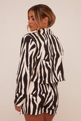 White Zebra Print Cropped Blazer - Barbara