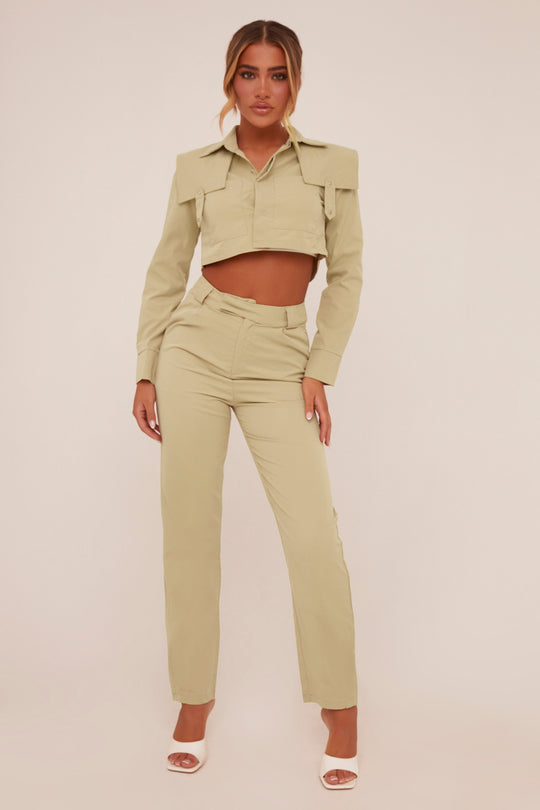 Sage Utility Cropped Shirt & Straight Leg Trousers Co-ord - Emy