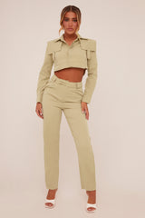 Sage Utility Cropped Shirt & Straight Leg Trousers Co-ord - Emy
