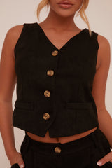 Black Button Up Front Waistcoat - Dinara