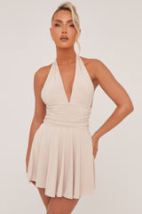 Stone Halter Plunge Neck Mini Dress - Pippa