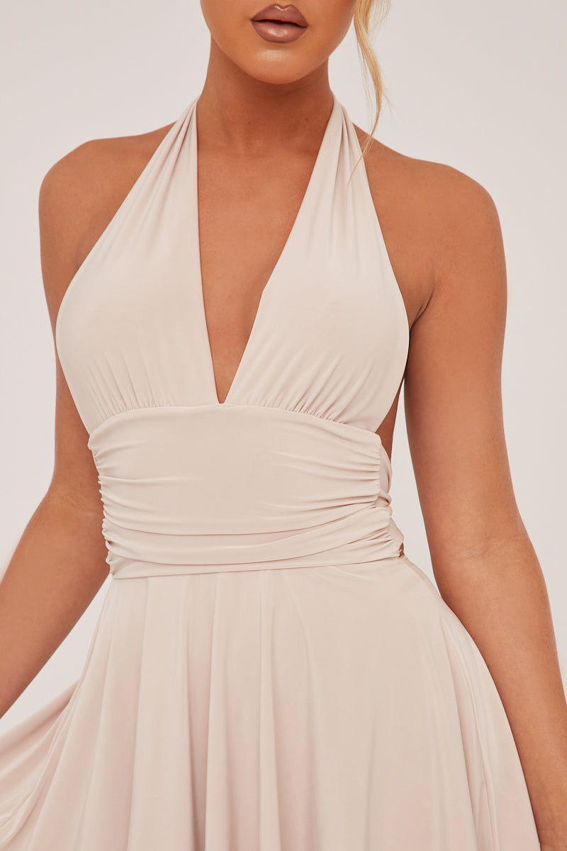 Stone Halter Plunge Neck Mini Dress - Pippa