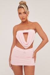 Pink Buckle Detail Cropped Top & Mini Skirt Co-ord Set - Charlotte