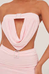 Pink Buckle Detail Cropped Top & Mini Skirt Co-ord Set - Charlotte