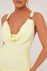 Yellow Cowl Neck Ruched Bodycon Mini Dress - Luca
