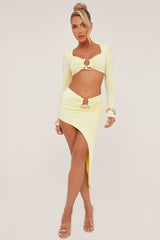 Yellow Metal Trim Cropped Top & Asymmetric Midi Skirt - Alhana