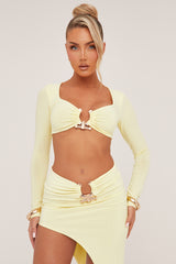 Yellow Metal Trim Cropped Top & Asymmetric Midi Skirt - Alhana