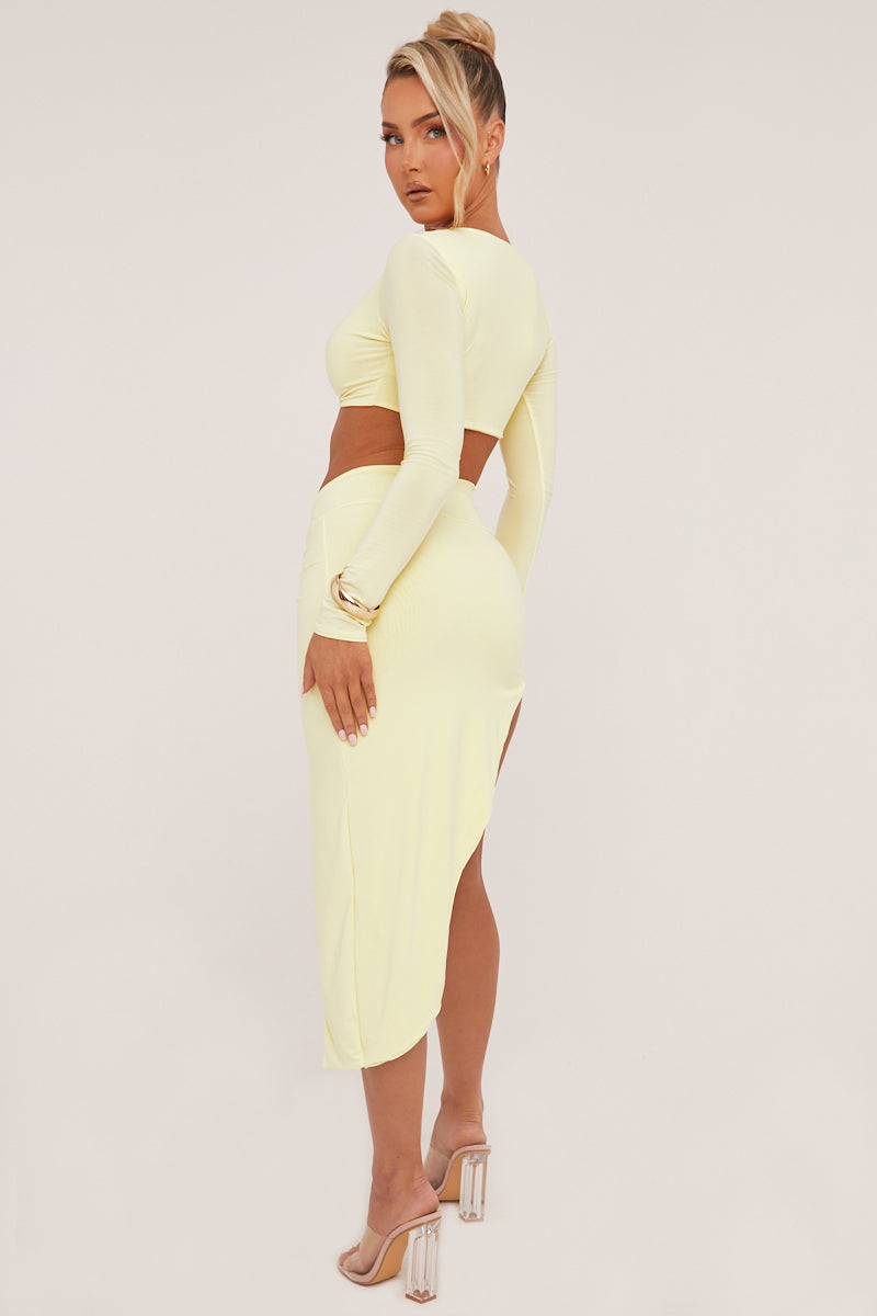 Yellow Metal Trim Cropped Top & Asymmetric Midi Skirt - Alhana