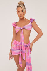 Multi Abstract Print Tie Front Cropped Top & Mini Skirt Co-ord Set - Varii