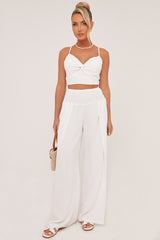 White Twist Front Cropped Top & Flared Leg Trouser Co-ord Set - Lyra