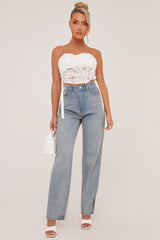 White Rosette Detail Lace Up Corset Top - Joleen