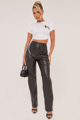 White Printed Ruched Sides Cropped Top - Anya