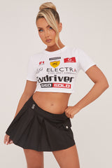 White Graphic Print Cropped T-Shirt - Lola