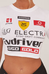 White Graphic Print Cropped T-Shirt - Lola