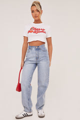 White Graphic Print Cropped T-shirt - Jayden