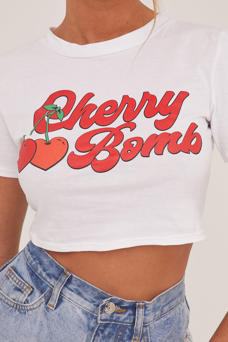 White Graphic Print Cropped T-shirt - Jayden