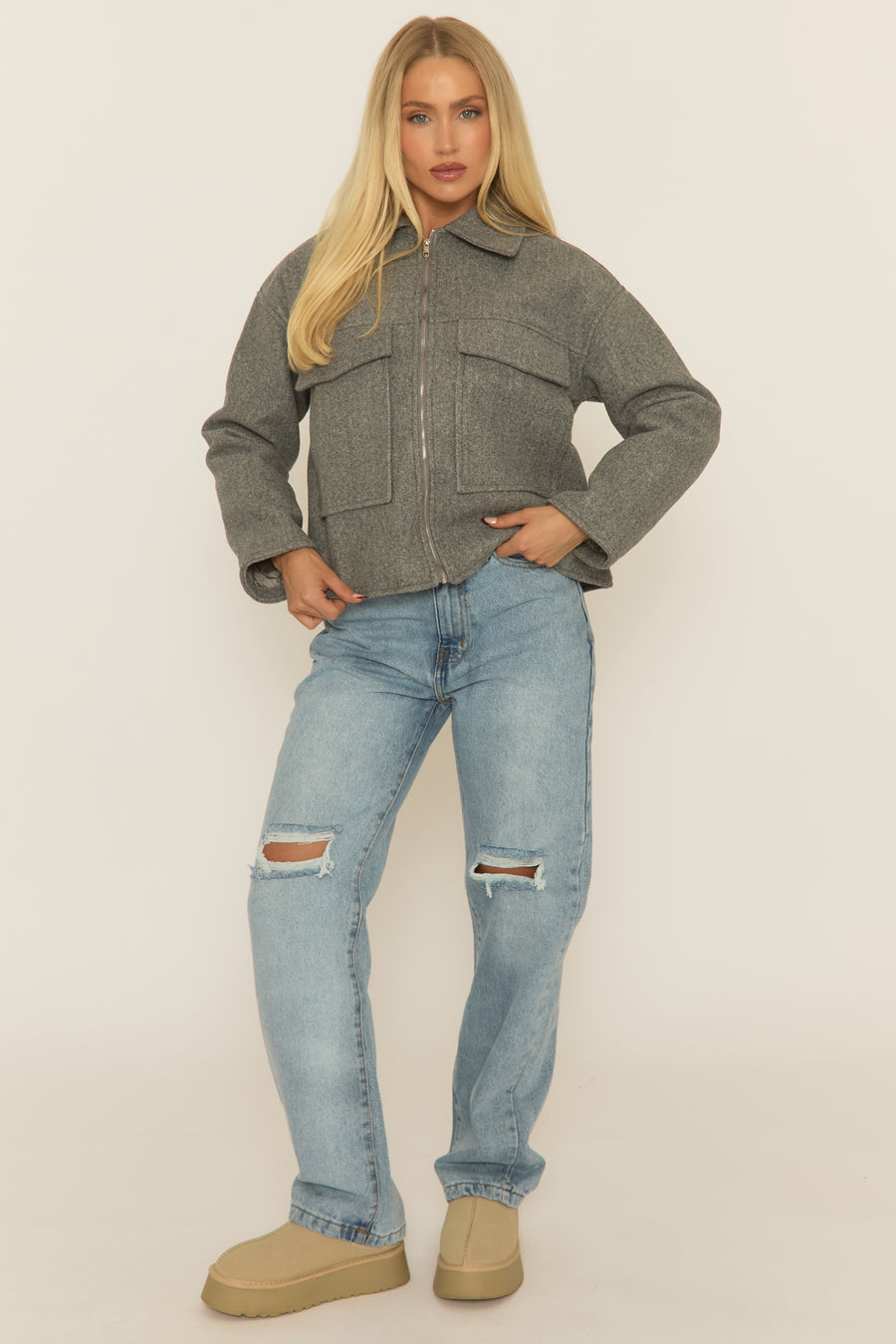 Grey Marl Wool Look Jacket - Ether