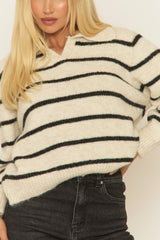 Cream Striped Collared Jumper - Leony