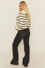Cream Striped Collared Jumper - Leony