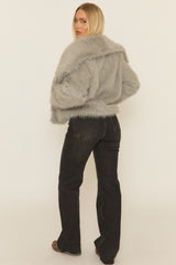 Grey Collared Faux Fur Coat - Elenita