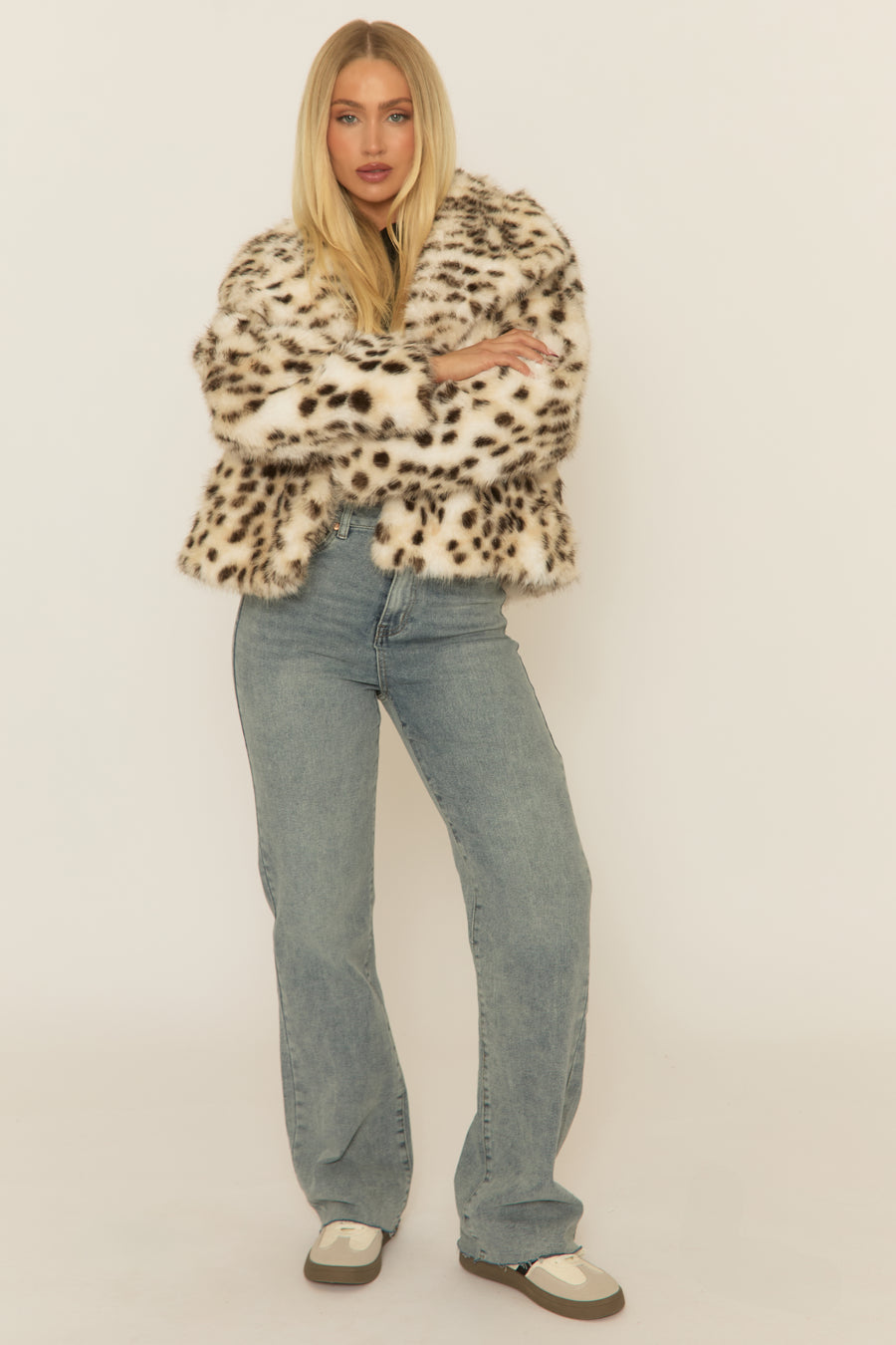 Cream Leopard Print Faux Fur Coat - Aleena
