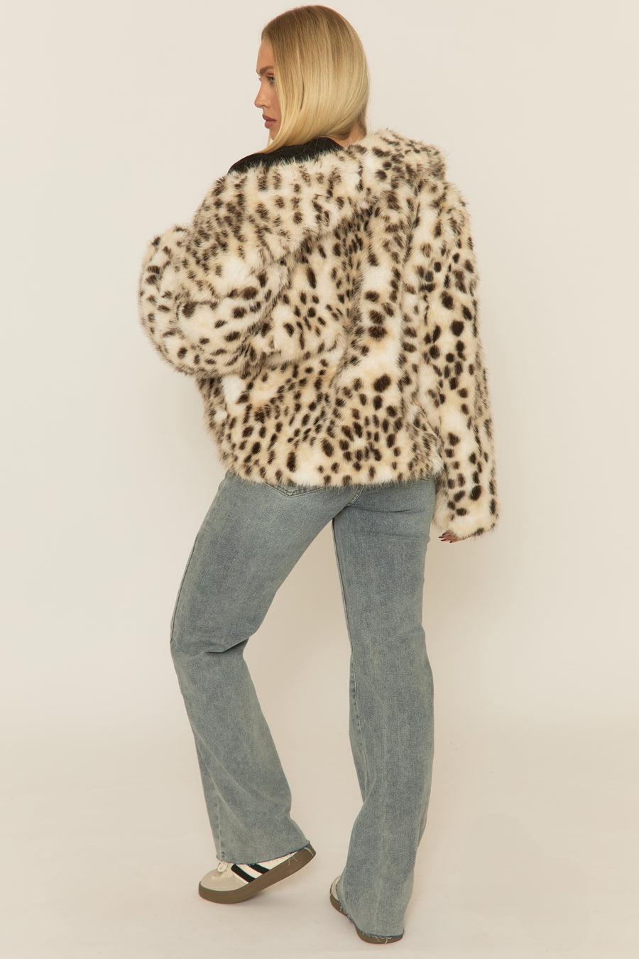 Cream Leopard Print Faux Fur Coat - Aleena