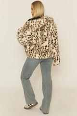 Cream Leopard Print Faux Fur Coat - Aleena