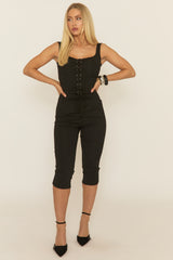 Black Eyelet Detail Top and Capri Co-ord Set - Elisea