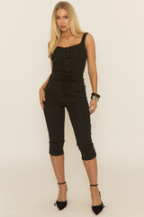 Black Eyelet Detail Top and Capri Co-ord Set - Elisea