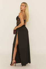 Black Lace Draped Maxi Dress - Trisha