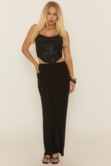 Black Sequin Draped Corset Top - Skie