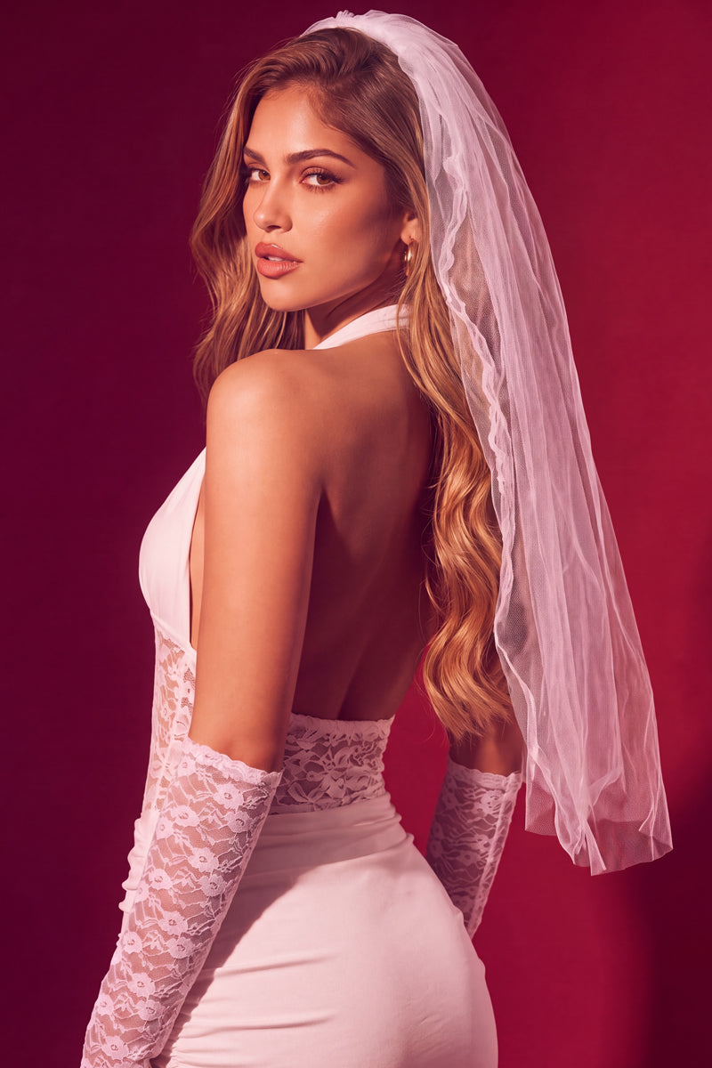 White Halloween Mesh Headband Veil - Azial